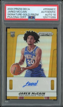 2024-25 Panini Prizm Deca Jared McCain #PDS-MCC Gold Prizm Autograph PSA 10