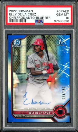 2022 Bowman Chrome Prospects Autographs Elly De La Cruz #CPA-ED Blue Refractor Auto /150 PSA 10