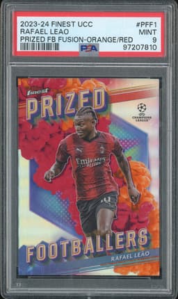 2023-24 Topps Finest UCC Prized Footballers Rafael Leao #PFF1 Fusion Orange/Red PSA 9