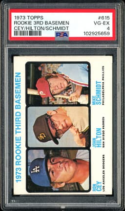 1973 Topps Rookie 3rd Basemen Ron Cey/John Hilton/Mike Schmidt #615 PSA 4