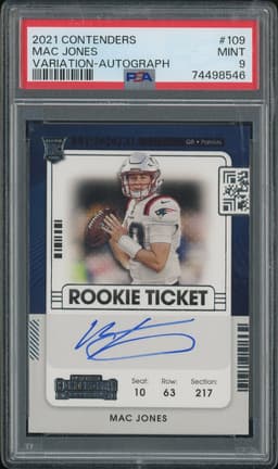 2021 Panini Contenders Rookie Ticket Variation Mac Jones #109 Autograph PSA 9