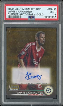 2022-23 Topps Stadium Club Chrome UEFA Champions League Chrome Autograph Jamie Carragher #CA-JC Gold /50 PSA 9