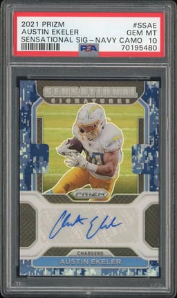 2021 Panini Prizm Sensational Signatures Austin Ekeler #SS-AE Navy Camo /15 PSA 10