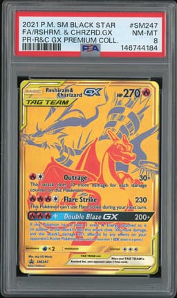 2021 Pokemon SM Black Star Promo Reshiram & Charizard GX #SM247 Full Art PSA 8
