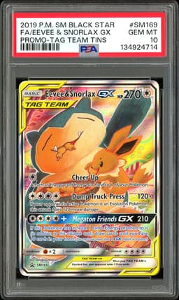 2019 Pokemon Sun & Moon Black Star Promos Tag Team Tins Eevee & Snorlax GX #SM169 PSA 10