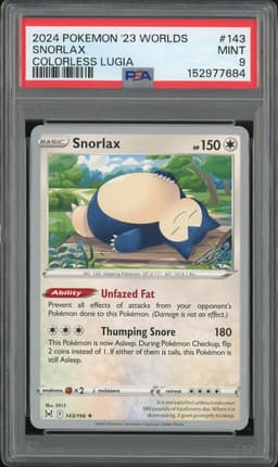 2024 Pokemon 2023 World Championships Colorless Lugia Snorlax #143 PSA 9