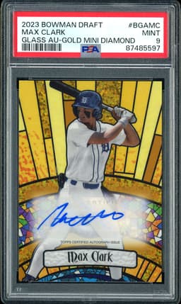 2023 Bowman Draft Glass Autographs Max Clark #BGA-MC Gold Mini Diamond Autograph /50 PSA 9