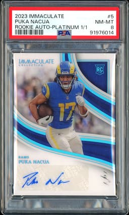2023 Immaculate Collection Rookie Autos Puka Nacua #5 Platinum 1/1 PSA 8