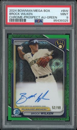2024 Bowman Mega Box Chrome Prospect Autographs Brock Wilken #BW Green Mojo /99 PSA 9