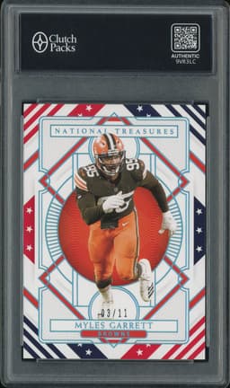 2020 Panini National Treasures Myles Garrett #25 Red White Blue /11