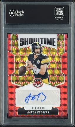 2025 Panini Mosaic Showtime Signatures Aaron Rodgers #SOS-AAR Red Mosaic Autograph /99