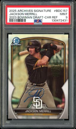 2025 Topps Archives Signature Series Jackson Merrill #BDC-157 Refractor Autograph /15 PSA 9
