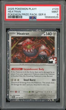 2025 Pokemon Prize Pack Series 6 Heatran #123 Cosmos Holo PSA 9