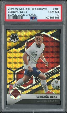 2021-22 Mosaic FIFA Road to World Cup Sergiño Dest #106 Black Gold Choice /8 PSA 10
