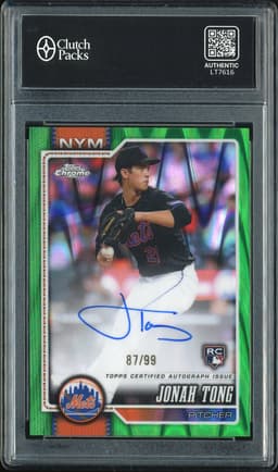 2025 Topps Chrome RAJUTO Jonah Tong #RA-JTO Green Raywave Refractor Autograph /99