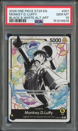 One Piece Monkey D. Luffy #ST29-001 Egghead Black & White Alt Art PSA 10