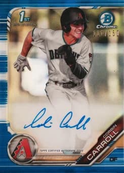 2019 Bowman Draft Chrome Draft Picks Autograph #CDACC Corbin Carroll Blue Refractor