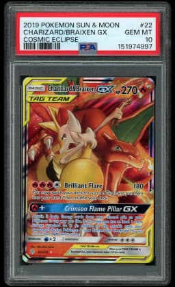 2019 Cosmic Eclipse Charizard & Braixen GX #22 PSA 10
