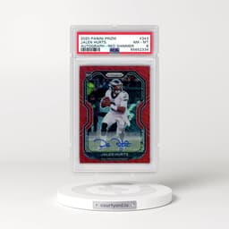 2020 Panini Prizm #343 Jalen Hurts - Autograph-Red Shimmer (PSA 8 NM-MT)