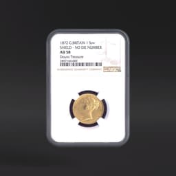 1872 G.BRITAIN 1SOV SHIELD - NO DIE NUMBER Douro Treasure NGC AU58