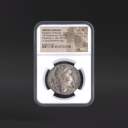 Kingdom of Bactria GREEK COINAGE AR Tetradrachm rv Zeus Bremetes stg. NGC ChXF