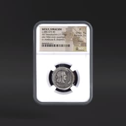 c.480-475 BC SICILY, SYRACUSE AR Tetradrachm rv Arethusa & dolphins NGC F